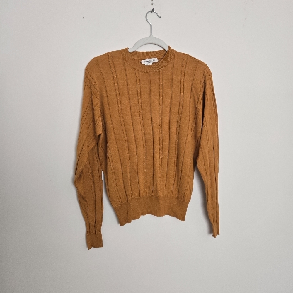 Vintage Women's rust orange silk cableknit sweater effortless chic layered look